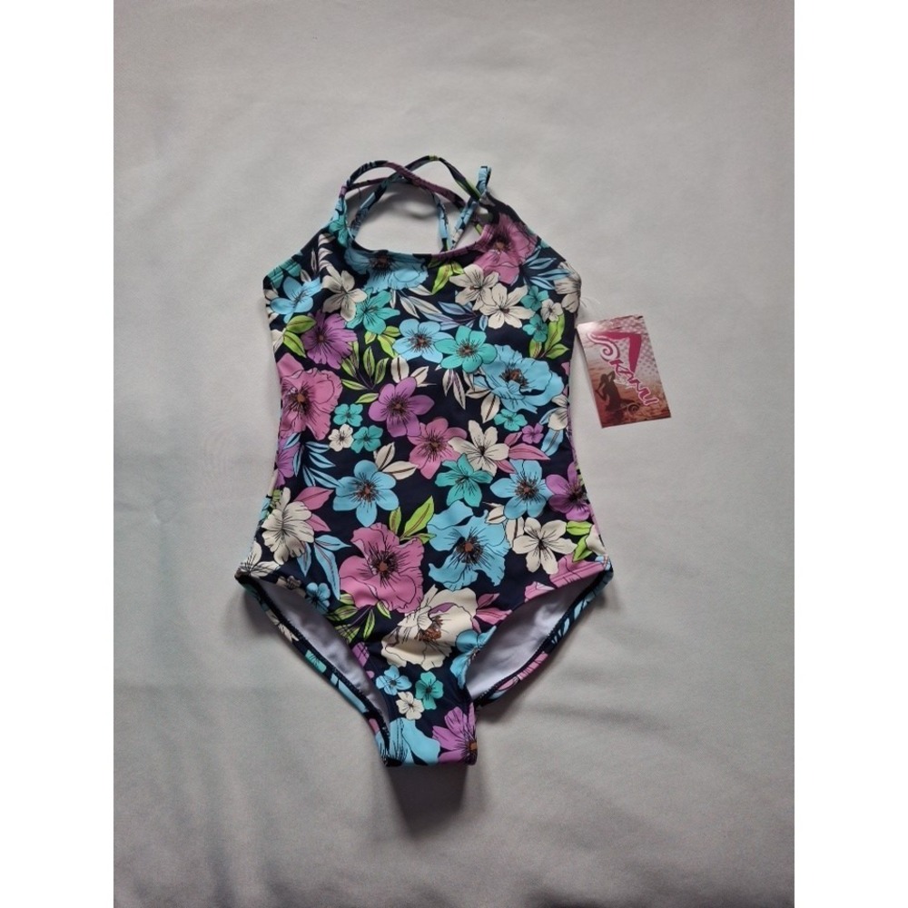 Kanu Surf  Swimsuit Girls 8 Floral Navy One Piece Tina 3823